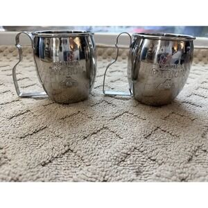 Lot of 2x Patron Tequila Mule Cup Silver Tone Metal Mugs with Bee Logo